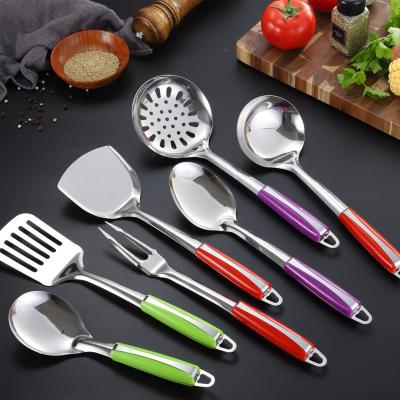 China Sustainable Plastic Handle Stainless Steel Kitchen Utensils Set Cooking Tool Kit for sale