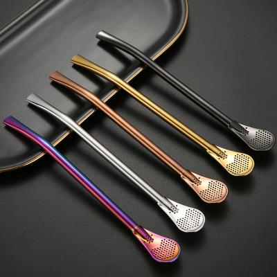 China Viable Drinking Colorful Straw Spoon Bar Titanium SS304 Stainless Steel Drinking Straws Bar Accessories Opp Bag Daily 50 Pieces for sale