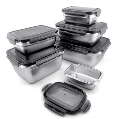 China Freshness Preservation SS304 Stainless Steel Food Containers Kitchen Leakproof Metal Lunch Box With PP Lid for sale