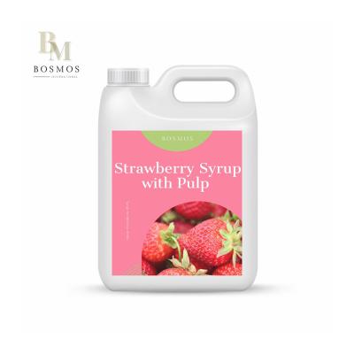 China Fruit Tea Bosmos_ Strawberry Syrup with Pulp 2.5kg/5kg - Taiwan Best Bubble Tea Supplier, Concentrated Syrup for sale