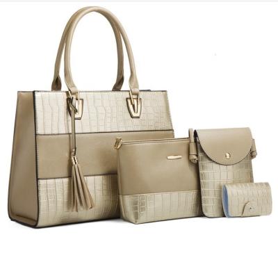 China New Designer Retro Crocodile Pattern 4pcs Waterproof Mother & Child Bags Luxury PU Leather Tote Bag Ladies Handbag With Tassels For Women for sale