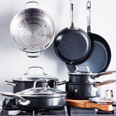 China Sustainable 12 Pieces Non Stick Cookware Set Induction Aluminum Bottom Unique Cookware Set for sale