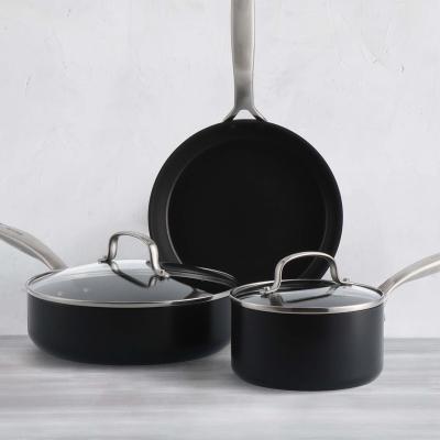 China Durable Non Induction Ceramic Coating 5pcs Hard Anodized Cookware Sets for sale