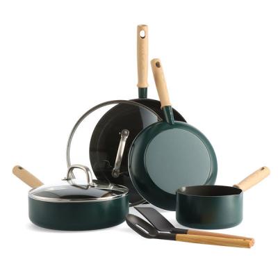 China 8Pcs Sustainable High Quality Luxury Diamond Nonstick Green Pots And Pans Cookware Sets Baking for sale