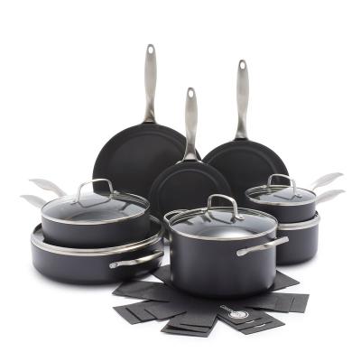 China 16 Pcs Titanium Black Stick Sustainable Non Cooking Ware Cookware Set Kitchen for sale