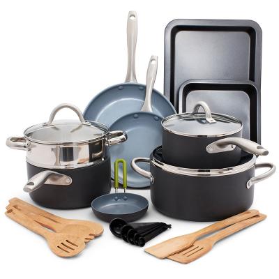 China 18 Piece Sustainable Non-stick Ceramic Aluminum High Quality Food Jar Cookware Sets for sale