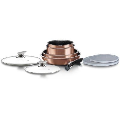 China 9pieces Rose Gold Granite Cookware Set Marble Stick Workable Uncoating Handle Removable Cookware Set for sale