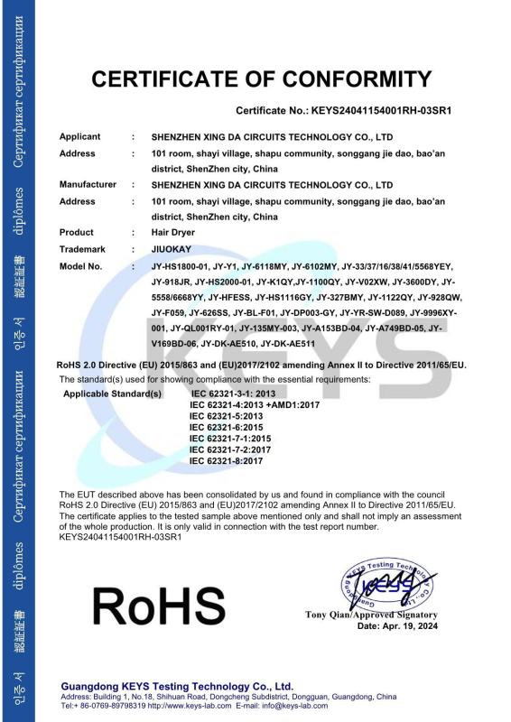 Rohs - Shenzhen Xing Da Circuits Technology Co., Ltd.