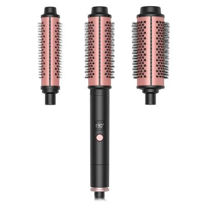 China Double Ceramic 3-in-1 Hot Air Brush Black Gold Dry As You Style Hair for sale