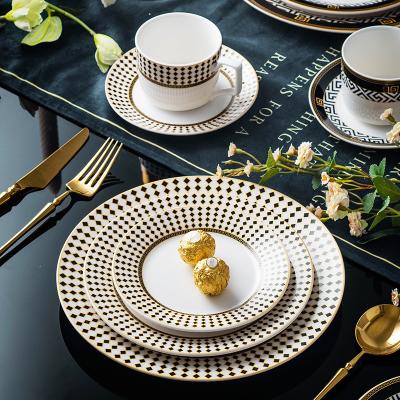 China 2021 Viable Hot Design Dinnerware Sets Luxury Black Gold Coffee Cup Saucer Dinnerware Set Porcelain Dinnerware Set for sale