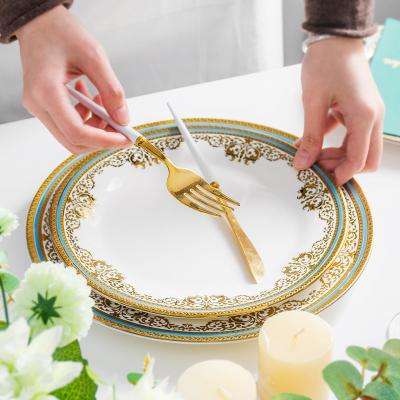 China Phnom Penh Viable Luxury Bone China Good Quality Factory Ceramic Dinnerware Sets For Wedding Party Marble Rose Gold Japanese Dinnerware for sale