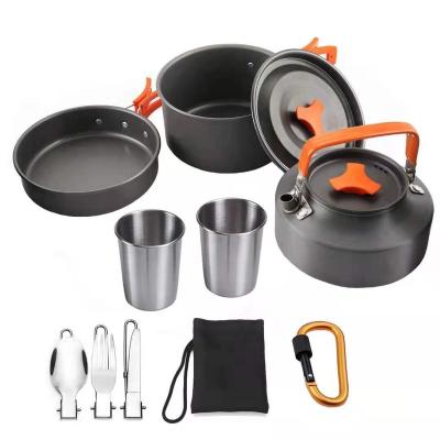 China Acome Lightweight Outdoor Camping Hiking Picnic Cookware Set Cooking Pots With Kettle And Carabiner Outdoor Equipment Cooking Set for sale