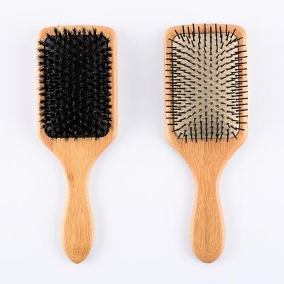 China Newest OEM Available Waterproof Professional Salon Custom Natural Detangling Cushion Paddle Natural Bamboo Wooden Hair Brush With Boar Bristle for sale