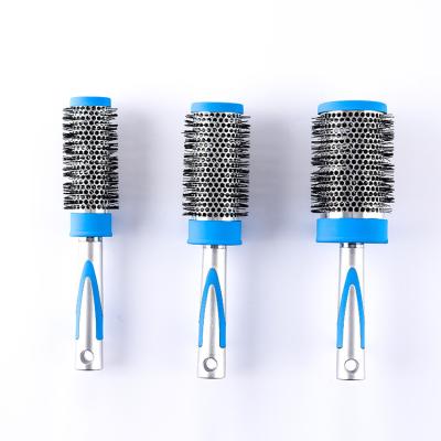 China Round Technology Barrel Hair Brush Ceramic Heat Resistant Aluminum Waterproof Nylon Nano Ionic Hair Brush for sale