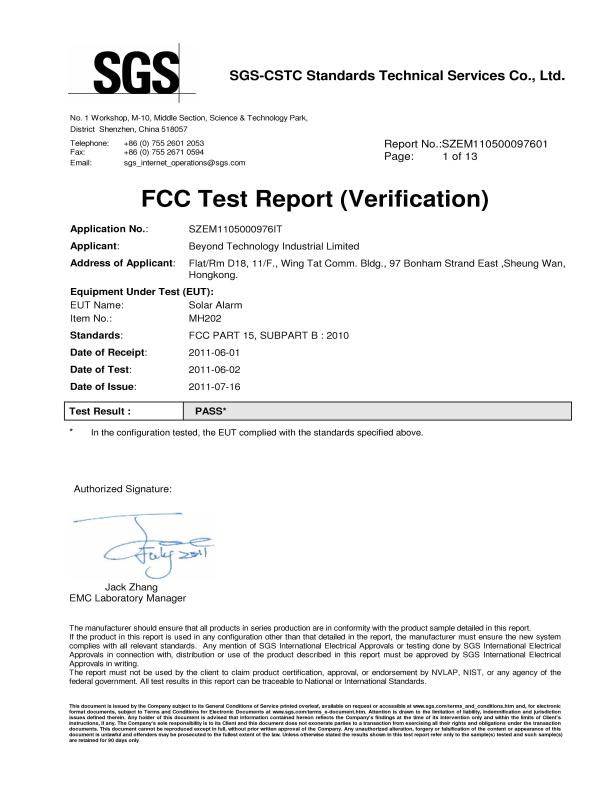 FCC - Shenzhen Beyond Security Technology Ltd