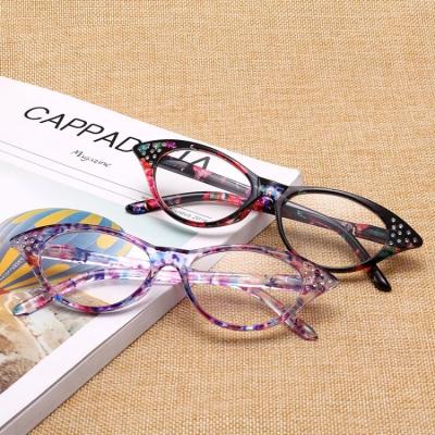 China Wholesale Fashion Women Hyperopia Glass Cateye Printing Frame Thin Reading Glass for sale