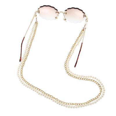 China Fashion Pearl Sun Glasses Chain Jewelry Two Links Retro New Vintage Grace Metal Eyeglasses Chain for sale