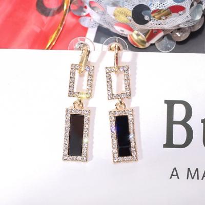 China TRENDY Silver Pins S925 Long Rhinestone Snap Ear Drop Personalized Geometry Rectangular Earrings Luxury Design for sale