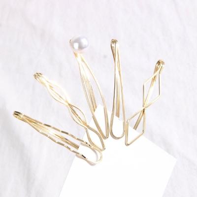 China Fashion style gold and silver side clip fashion women pearl hairpin simple geometric hair clips hair clips retro for sale