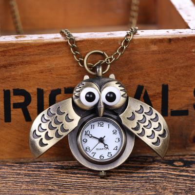 China China Factory Wholesale Antique Colorful Bronze Owl Mechanical Pocket Watch for sale