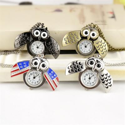 China Bronze Round Necklace Owl Necklace Watch Pendant Simple Round Antique Style Children's Pocket Watch for sale