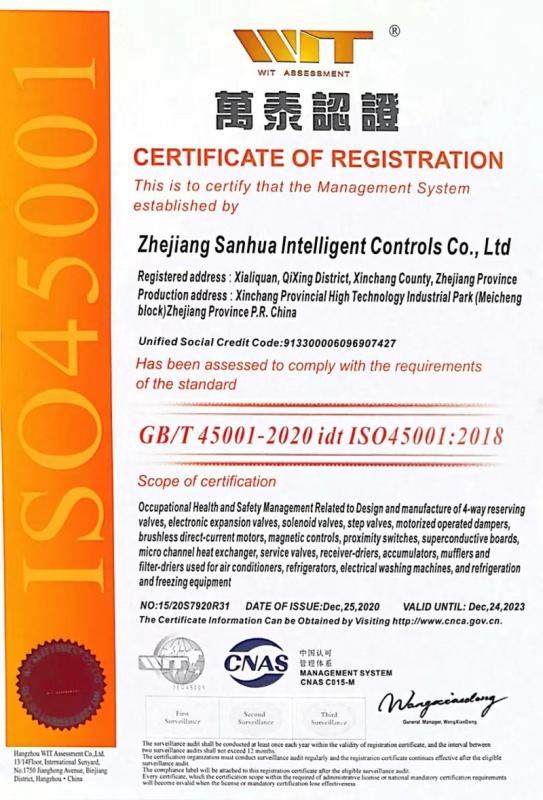 ISO 45001 - Zhejiang Sanhua Intelligent Controls Co., Ltd.