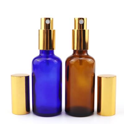 China Large 50ml Refillable Glass Bottle Quality Perfume Spray Bottles Amber Blue UV Protection Sprayer Pump Airbag Mist Bottles Long Large For Easy Cream for sale