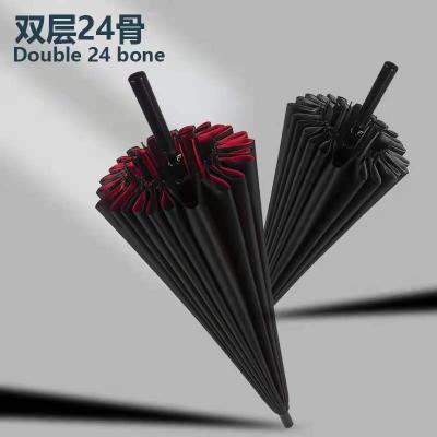 China Novelty Solid Color 24 Handle Bone Umbrella Super Dense Waterproof Long Automatic Umbrella Enlarged Pole Straight Umbrella for sale