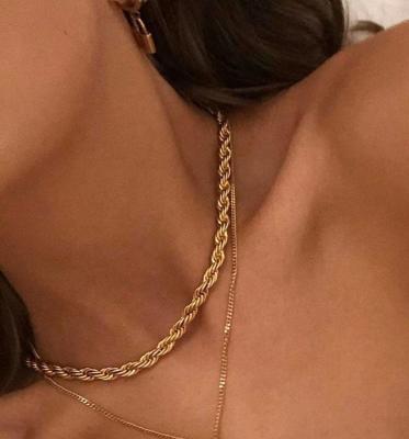 China 2021 CLASSIC Stainless Steel Trending Twisted Choker Chunky Chain Necklace Gold Rope Twist Chain Necklace for sale