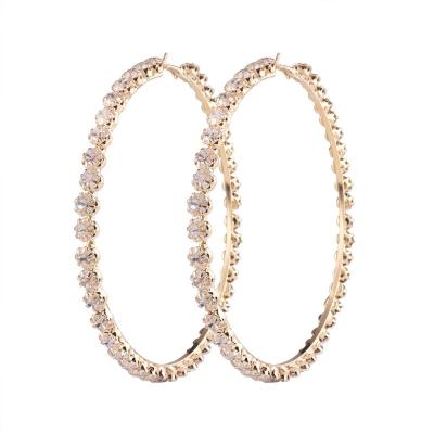 China 2021 NEW Rihanna Trendy Style Crystal Diamond Hoop Earrings Gold Plated Large Big Size for sale