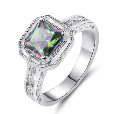 China New Design Green Nickel Free CZ Solitaire Cubic Zirconia Cut Square Topaz Wedding Ring for sale