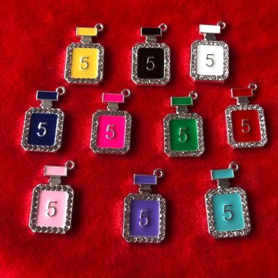 China Office / career color metal alloy number 5 designer silver charms for bracelets fashion color enamel girly perfume bottle charms custom logo for sale