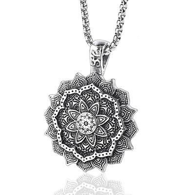 China Hiphop Stainless Steel Buddhism OM Symbol India Mandala Flower Pendant for sale