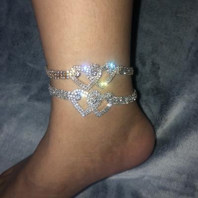 China 2021 Hot Selling FASHIONABLE CIA Full Crystal Heart Shape Bling Bling Anklet For Girls for sale