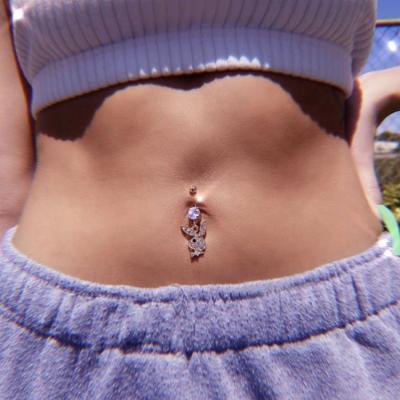 China FASHIONABLE Stainless Steel Button Piercing Rings Bling Crystal Cute Rabbit Navel Belly Belly Button Rings for sale