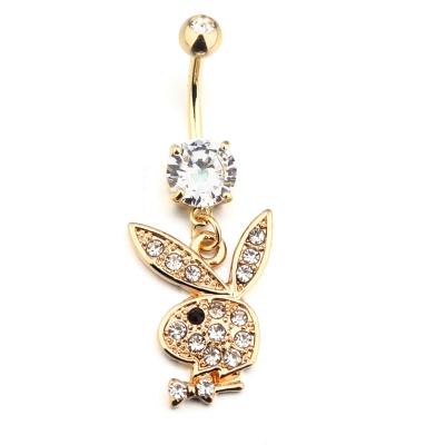 China Boho 316L Bekky Button Rings Bling Crystal Cute Rabbit Navel Belly Steel Button Piercing Rings For Girls for sale