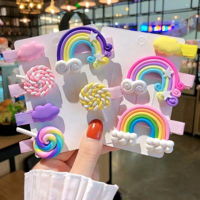 China 2021 Design Kids Hair Accessories Eco-friendly Cute Cartoon Hair Clip Hair Clip Set Kids Rainbow Hair Clips For Kid for sale