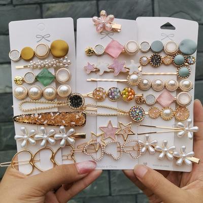 China Korean Fashion Various Fashion Styles Beads Heart Hair Clips Crystal Hairpins Set for sale