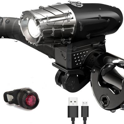 China ABS+Aluminum Construction Amazon Hot Selling Rechargeable Bike Headlight and Tail Light Waterproof USB LED Bicycle Light Set for sale