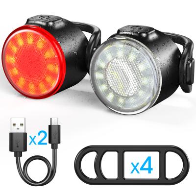 China USB Rechargeable Bicycle Light Tail Light Waterproof Led Warning Light Set for sale