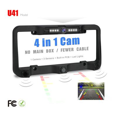 China Waterproof USA Visual Reversing Ultrasonic Sensor Gray Card Plate Frame Rear View Camera for sale