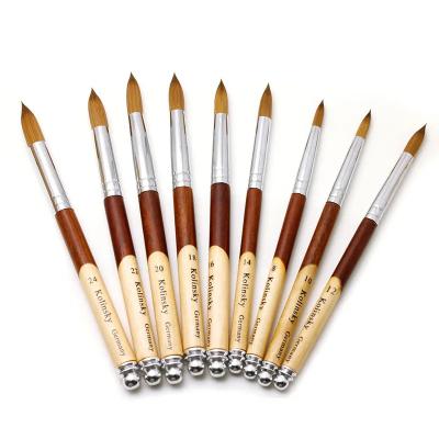 China NAIL Good Quality Private Label Special Round Shaped Nail Art Brush Wood Acrylic UV Gel Kolinsky Design Handle Polish Carving Pen for sale