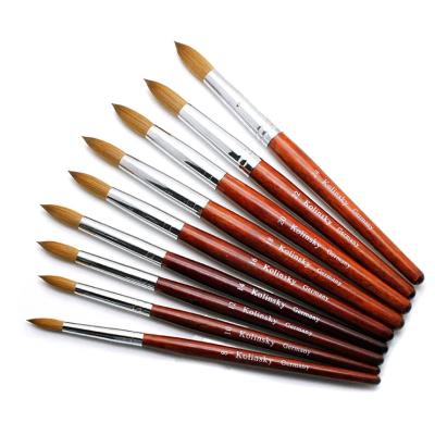 China Professional Wholesale NAIL Factory Wholesale High Quality Kolinsky Nail Art Brushes With Customize Red Wooden Acrylic Logo for sale