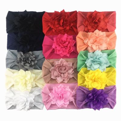 China Newborn Baby Chiffon Flower Headband Flower Bow Hair Band Accessories Headband Baby Friendly Material for sale