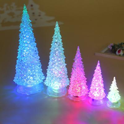 China Wholesale Colorful Xmas Tree Night Light Ornaments Home Room Decoration Led Lit Table Acrylic Flashing Lights for sale