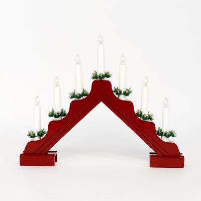 China Firmly On Still Red Wooden Christmas Candle Bridge Light for sale