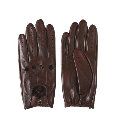 China Import Premium Soft Lambskin Men's Fashion Full Finger Leather Brown Soft Driving Gloves For Motorcycle Gloves for sale