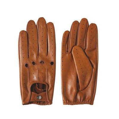 China Import Men's Fashion Light Brown Soft Premium Lambskin Leather Full Finger Training Gloves For Motorcycle Gloves for sale