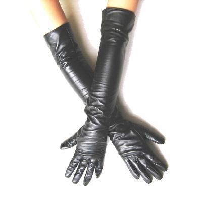 China 100% Hot Sale Women's Plain Leather Black Gloves 65cm Long For Evening Gloves Size S/M/L/XL/2XL for sale