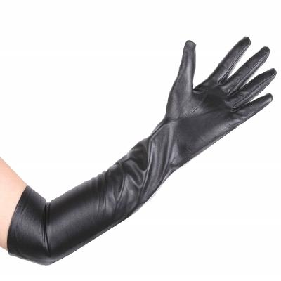 China Hot Selling 100% Women's Plain Leather Black Gloves 60cm Long For Evening Gloves Size S/M/L/XL/2XL for sale